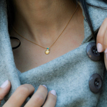 Handcrafted Dainty Blue Topaz Pendant Necklace - Short Round Design • Dainty Gold Necklace • Dainty Short Pendant • Gemstone Necklace